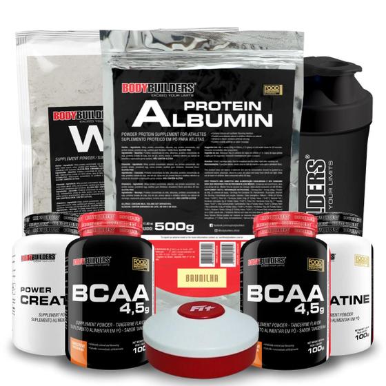 Imagem de Kit Whey Protein 500g + Albumin Protein 500g + 2x BCAA 100g + 2x Power Creatina 100g + Coque + Porta Capsulas - Bodybuilders