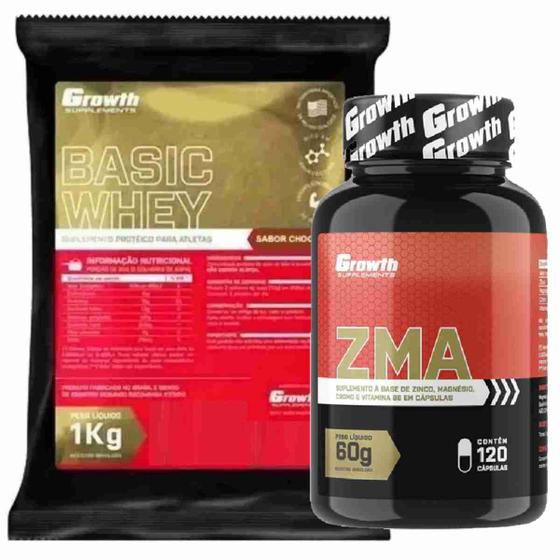 Imagem de Kit Whey Protein Basic 1Kg Chocolate + Zma 120 Caps Growth