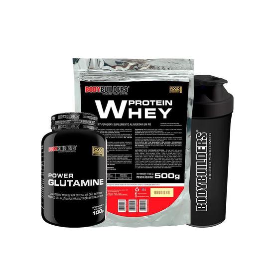 Imagem de Kit Whey Protein Baunilha 500G Glutamina 100G Coqueteleira