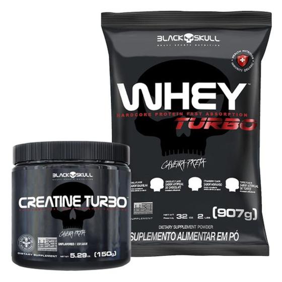 Imagem de Kit Whey Protein Black Skull Turbo 907G + Creatine Black Skull Turbo 150G