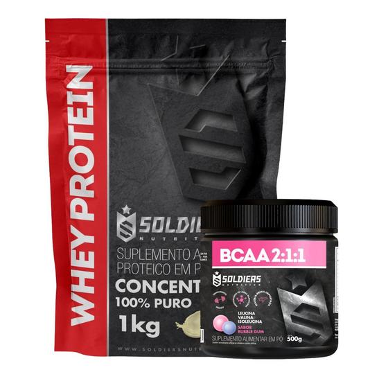 Imagem de Kit: Whey Protein Concentrado 1Kg + BCAA Em Pó 500g - 100% Importado - Soldiers Nutrition