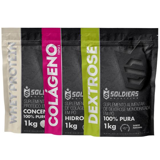 Imagem de Kit: Whey Protein Concentrado 1Kg + Colágeno 1Kg + Dextrose 1Kg - 100% Importado - Soldiers Nutrition