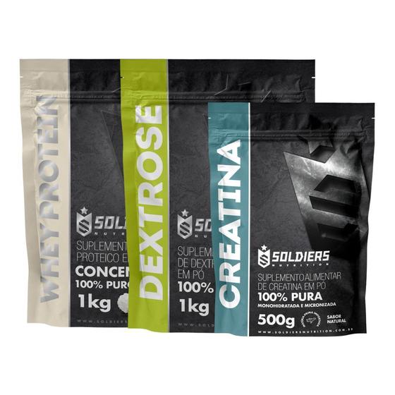 Imagem de Kit: Whey Protein Concentrado 1kg + Creatina 500g Monohidratada + Dextrose 1kg - 100% Importado - Soldiers Nutrition