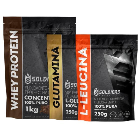 Imagem de Kit: Whey Protein Concentrado 1Kg + Glutamina 250g + Leucina 250g - 100% Importado - Soldiers Nutrition