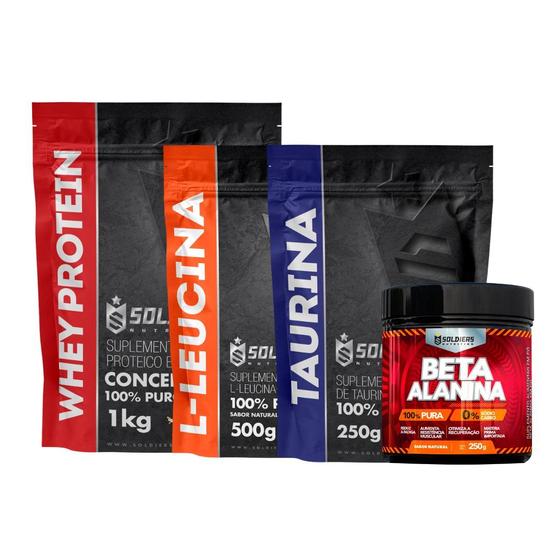 Imagem de Kit: Whey Protein Concentrado 1Kg + Leucina 500g + Taurina 250g + Beta Alanina 250g - 100% Importado - Soldiers Nutritio