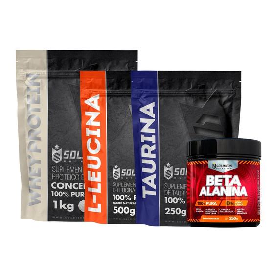 Imagem de Kit: Whey Protein Concentrado 1Kg + Leucina 500g + Taurina 250g + Beta Alanina 250g - 100% Importado - Soldiers Nutritio