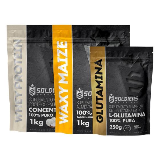 Imagem de Kit: Whey Protein Concentrado 1Kg + Waxy Maize 1Kg + Glutamina 250g - Soldiers Nutrition