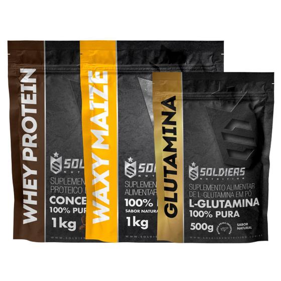 Imagem de Kit: Whey Protein Concentrado 2Kg + Glutamina 500g + Waxy Maize 1Kg - Soldiers Nutrition