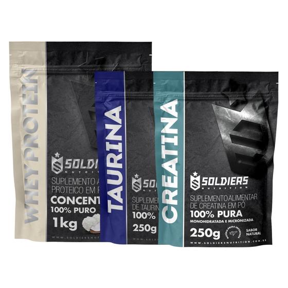 Imagem de Kit: Whey Protein Concentrado 2Kg + Taurina 250g + Creatina Monohidratada 250g - 100% Importado - Soldiers Nutrition