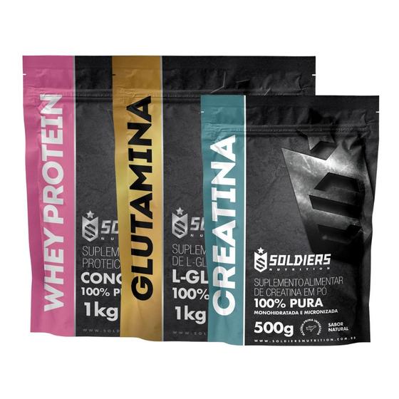 Imagem de Kit: Whey Protein Concentrado 5kg + Glutamina 1kg + Creatina Monohidratada 500g - 100% Importado - Soldiers Nutrition