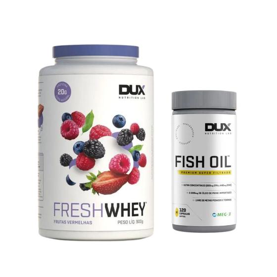 Kit whey protein fresh whey 900g + fish oil 120 caps dux DUX