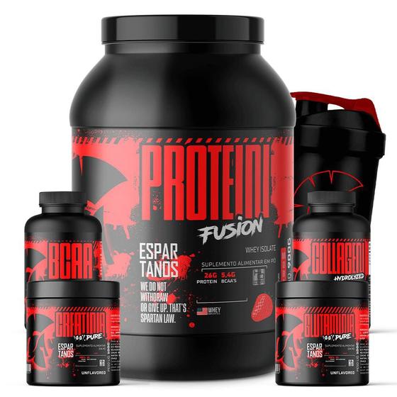 Kit Whey Protein Fusion + Bcaa + Crea + Gluta + Colágeno Menor preço em Kit Whey Protein Fusion + Bcaa + Crea + Gluta + Colágeno