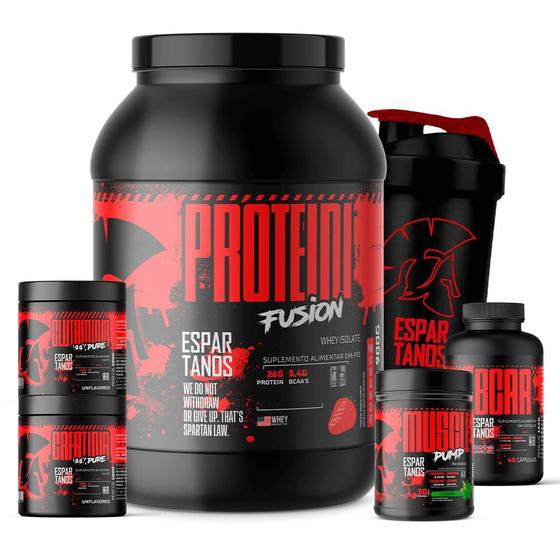 Kit Whey Protein Fusion + BCAA + Creatina + Glutamina + Pré Treino