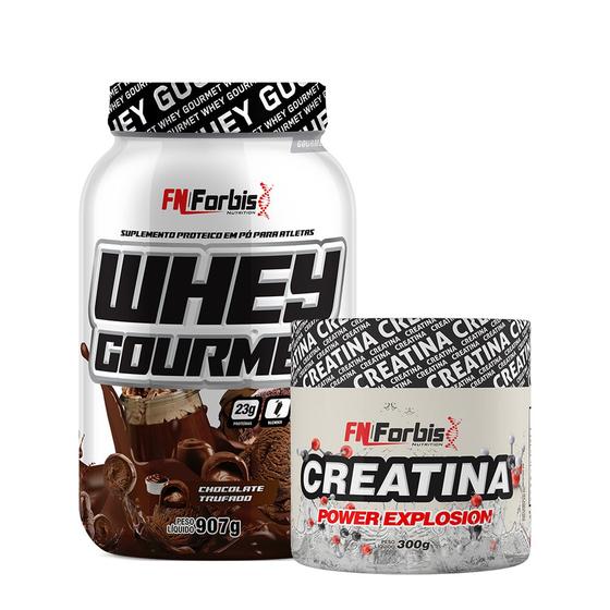 Imagem de Kit Whey Protein Gourmet Pote 907g + Creatina Power Explosion Sem Sabor 300g - FN Forbis Nutrition