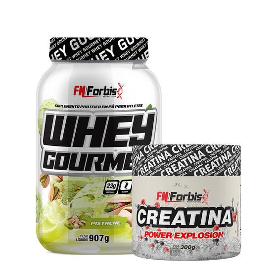 Imagem de Kit Whey Protein Gourmet Pote 907g + Creatina Power Explosion Sem Sabor 300g - FN Forbis Nutrition