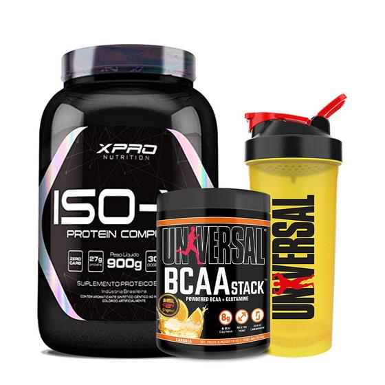 Imagem de Kit Whey Protein Iso-X 900g - XPRO Nutrition + BCAA Stack 250g + Coqueteleira 600ml - Universal