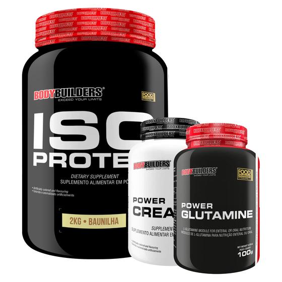 Imagem de KIT Whey Protein Isolado Iso Protein 2kg + Power Creatina 100g + Power Glutamina- Aumento de  Massa Muscular - Bodybuilders