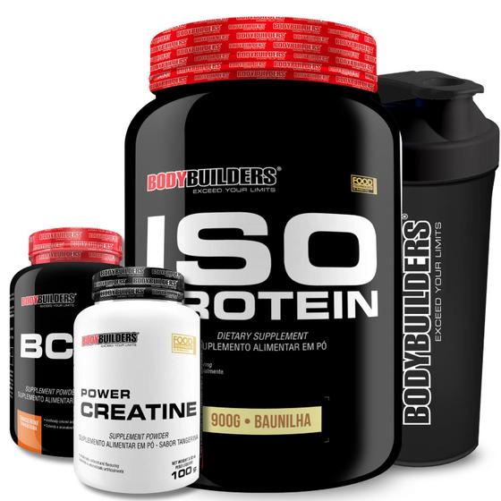 Imagem de Kit Whey Protein Isolado Iso Protein Pote 900g + Power Creatina 100g + BCAA 100g + Coqueteleira 600ml - Kit para Recuperação Muscular