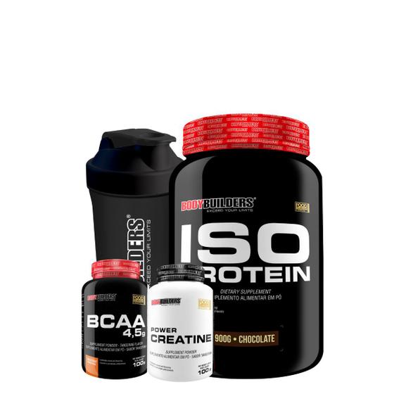 Imagem de Kit Whey Protein Isolado Iso Protein Pote 900g + Power Creatina 100g + BCAA 100g + Coqueteleira 600ml - Kit para Recuperação Muscular