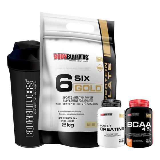 Imagem de KIT Whey Protein Isolado Six Gold 2 Kg + Power Creatina 100g + BCAA 100g + Coqueteleira - BodyBuilders