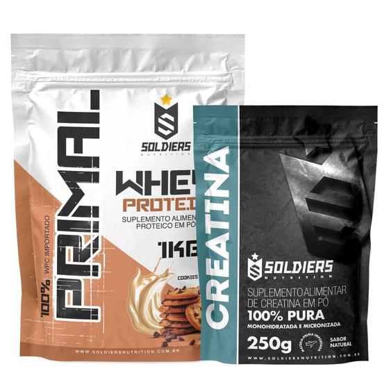 Imagem de Kit: Whey Protein Primal 1Kg 100% Importado + Creatina Monohidratada 250g - Soldiers Nutrition