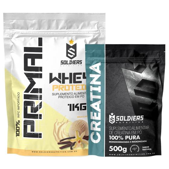 Imagem de Kit: Whey Protein Primal 1Kg 100% Importado + Creatina Monohidratada 500g - Soldiers Nutrition