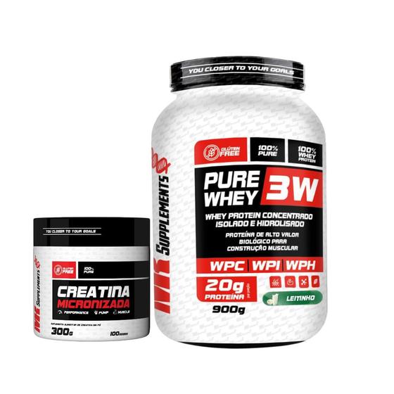 Imagem de Kit Whey Protein Pure Whey 3W 907g + Creatina Micronizada 300g - MK Supplements