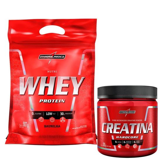 Imagem de Kit Whey Protein Refil 907g + Creatina IntegralMedica 300g - Sabor Morango