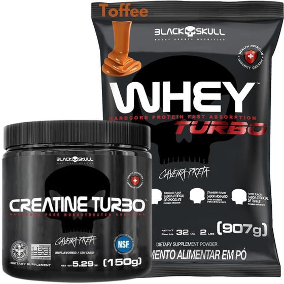 Imagem de Kit Whey Protein Turbo + Creatina Monohidratada 150g - Black Skull - Ganho de Massa Muscular - Força