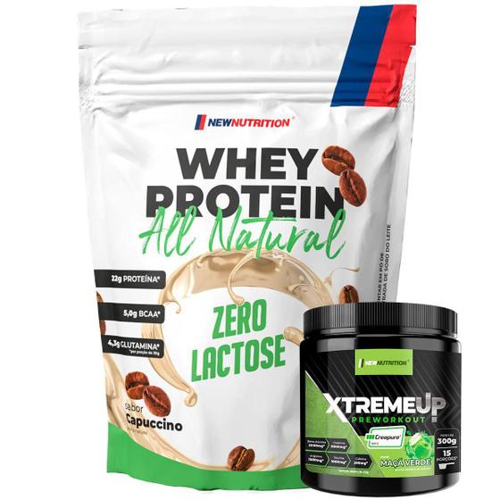 Imagem de Kit Whey Protein Zero Lactose All Natural Capuccino + Pré Treino XtremeUp Maçã Verde NEWNUTRITION