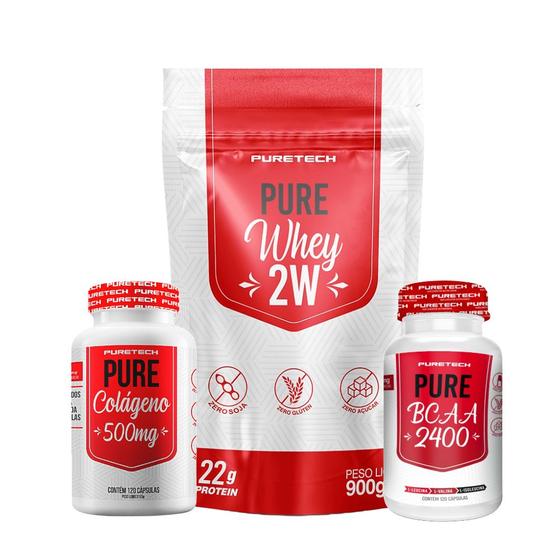 Imagem de Kit Whey Pure 2W 900g+Colágeno 120Caps+Bcaa 120Caps PURETECH