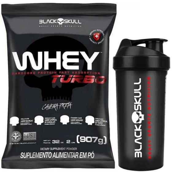 Imagem de Kit Whey Turbo 907g + Coqueteleira 600ml - Black Skull