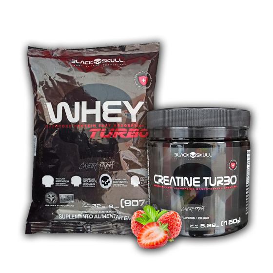 Kit Whey Turbo 907g mais Creatina Turbo 150g - Black Skull Imagem de Kit Whey Turbo 907g mais Creatina Turbo 150g - Black Skull