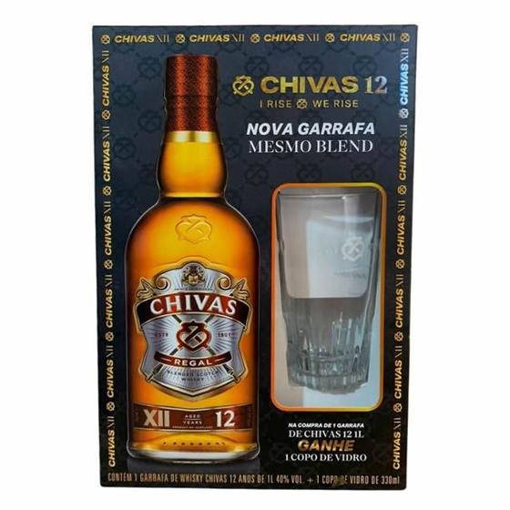 Imagem de Kit Whisky Chivas Regal 12 anos 1000ml + Copo de Vidro Personalizado