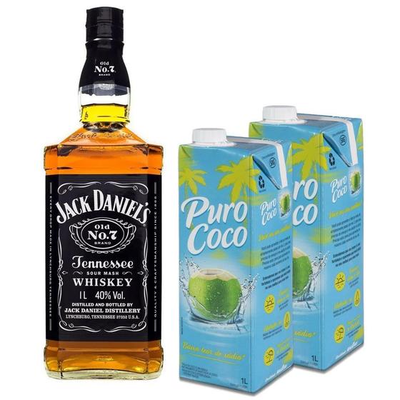 Imagem de Kit Whisky Jack Daniels Nº 7 Tennessee 1L+ 2 Água De Coco 1L