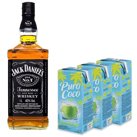 Imagem de Kit Whisky Jack Daniels Nº7 Tennessee 1L+ 3 Água Coco 200Ml