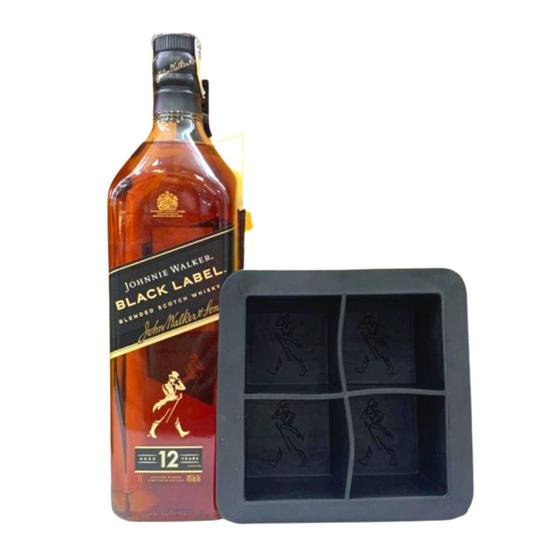Imagem de Kit Whisky Johnnie Walker Black Label 12 Anos 1lts + cartucho e forma de gelo de  silicone