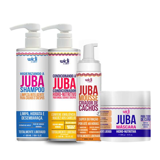 Imagem de Kit Widi Juba Shampoo 500ml, Condicionador 500ml, Máscara 500g, Mousse 180g