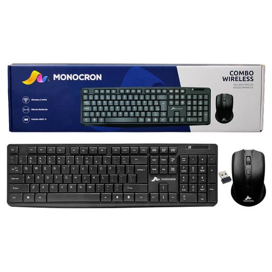 Imagem de Kit Wireless de Teclado MN5239 + Mouse MN4W310 Sem Fio 2.4Ghz Monocron Preto