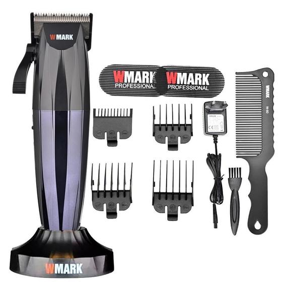 Imagem de Kit Wmark Ng 222 Prata Com Base Maquina De Corta Cabelo