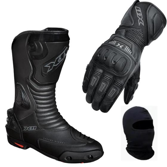 Imagem de Kit X11 Bota Race Track Luva Impact 2 Cano Curto Balaclava.