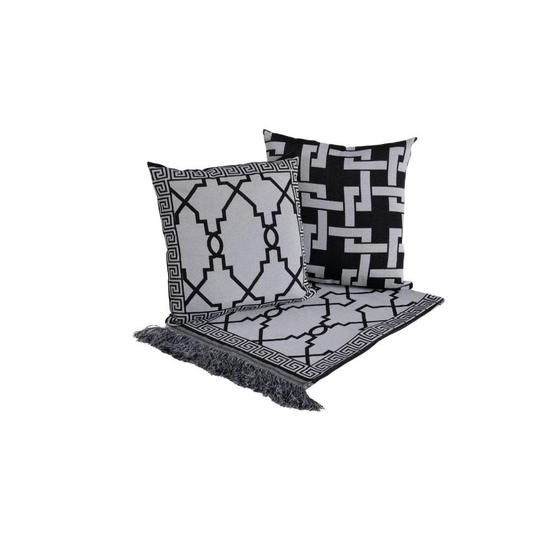 Imagem de Kit Xale Sofá Com Almofadas Cheias Jacquard 5Pçs Dupla Face