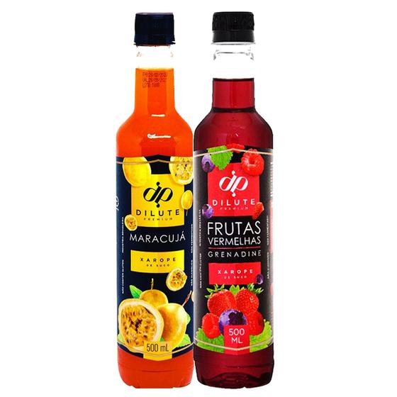 KIT Xarope Dilute Maracujá e Frutas Vermelhas Premium 500ml Xarope