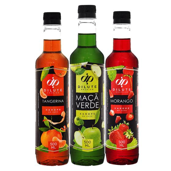 KIT Xarope Dilute Tangerina Maçã Verde Morango 500 ml Xarope para