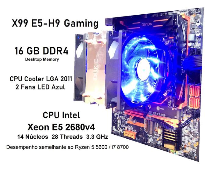 Imagem de Kit Xeon X99 Gaming + Xeon E5 2680v4 14 Núcleos (Ryzen 5 5600) + 16GB DDR4 + Cooler 2 Fans LED