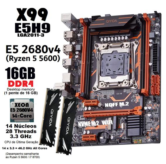Imagem de Kit Xeon X99 Gaming + Xeon E5 2680v4 14 Núcleos (Ryzen 5 5600) + 16GB DDR4