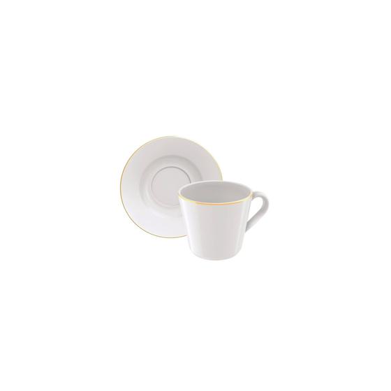 Imagem de Kit Xícara e Pires de Chá Filetado Tramontina Elisa em Porcelana com Borda Dourada 185 ml 06 Peças