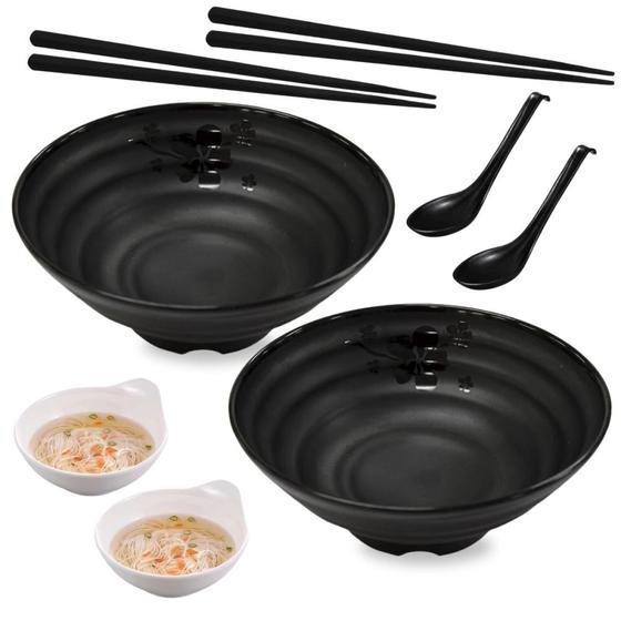 Imagem de Kit Yakisoba com 2 Tigelas 1l / 21,5 Cm + 2 Molheiras + 2 Pares de Hashi + 2 Colheres