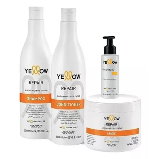 Imagem de Kit Yellow Repair Shampoo Cond Mascara 500ml e Bond Hero