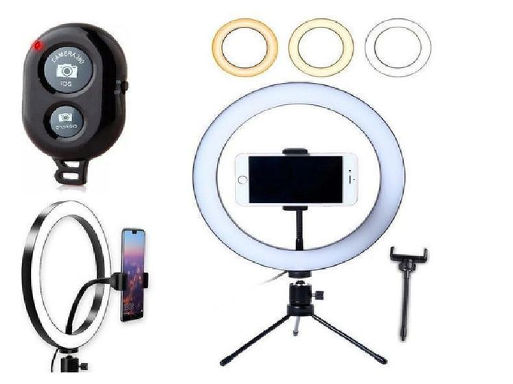 Imagem de Kit Youtber Ring Light 20cm Iluminador Led Flash Anel Makeup Tripé de Mesa + Controle Bluetooth Gravação Vídeo + Suporte